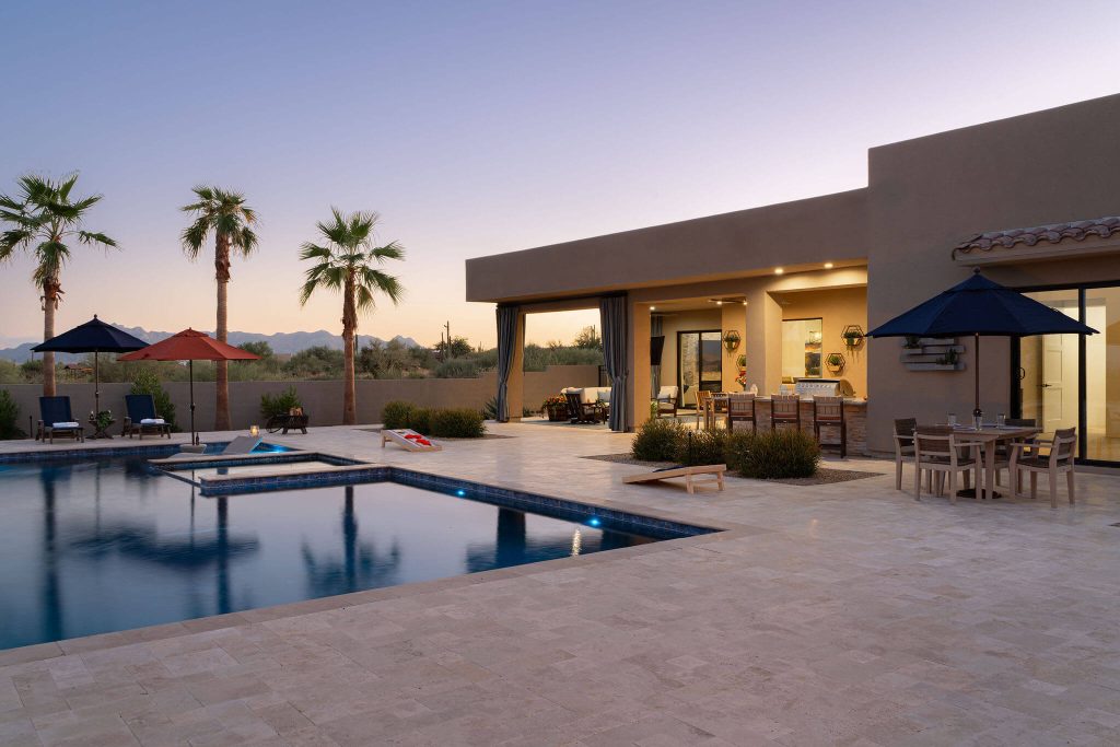Scottsdale Resort Style Outdoor Living designed by Blooming Daisy Interior Design and Peak One Builders one of the top Phoenix home builders